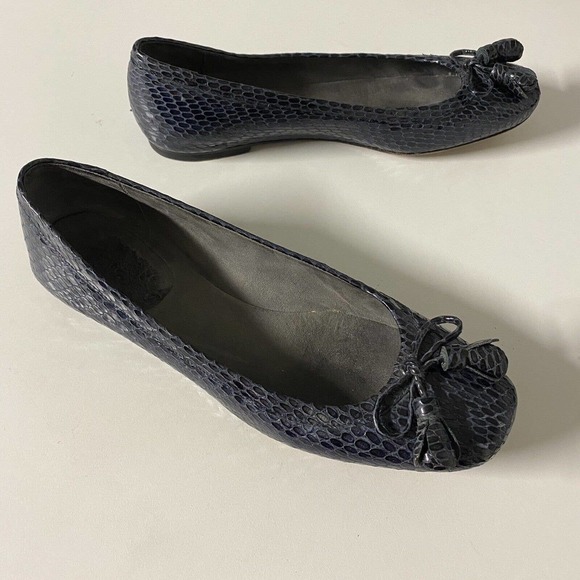 Stuart Weitzman Ballet Flat Blue Patent Leather Snake Embossed Square To… - Picture 3 of 8